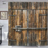vintage wooden barn door shower curtain retro farmhouse old home decor bathroom waterproof polyester fabric screen with hooks