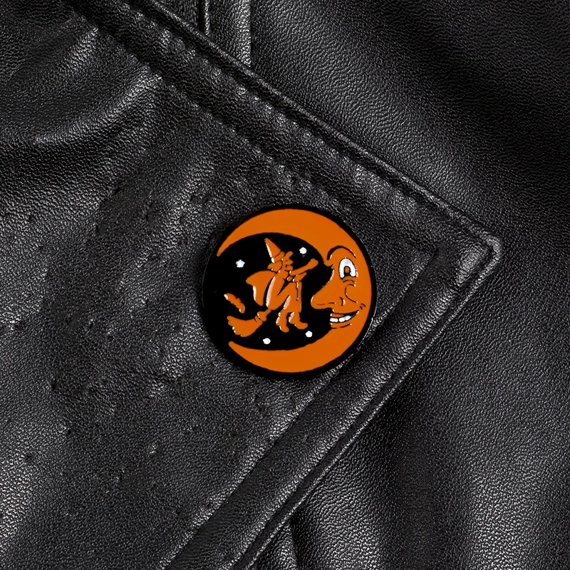 Круглая эмалированная заколка на Хэллоуин зло ужас ведьма апельсиновая луна