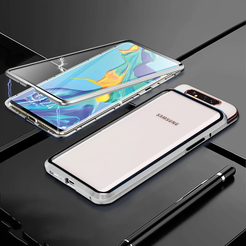 360 Полный Магнитный чехол для samsung Galaxy S11 A90 5G A80 A10S A40 A50 A60 A70 M30S металлический бампер Двусторонняя закаленное Стекло чехол
