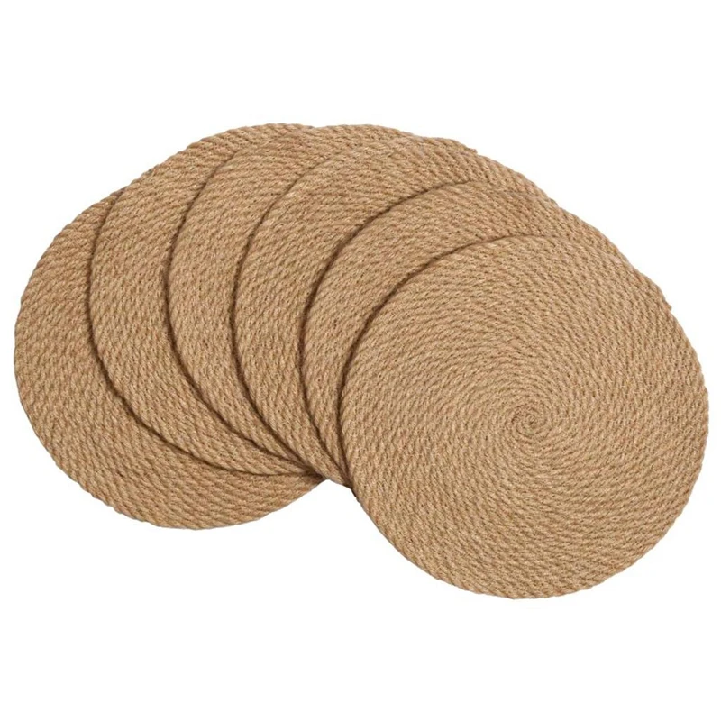 

6 Pcs Round Flax Placemats,Heat Insulation Pot Holders Hot Mats Trivet 12 Inch Flax Thick Hot Pads for Dishes Bowls Pans
