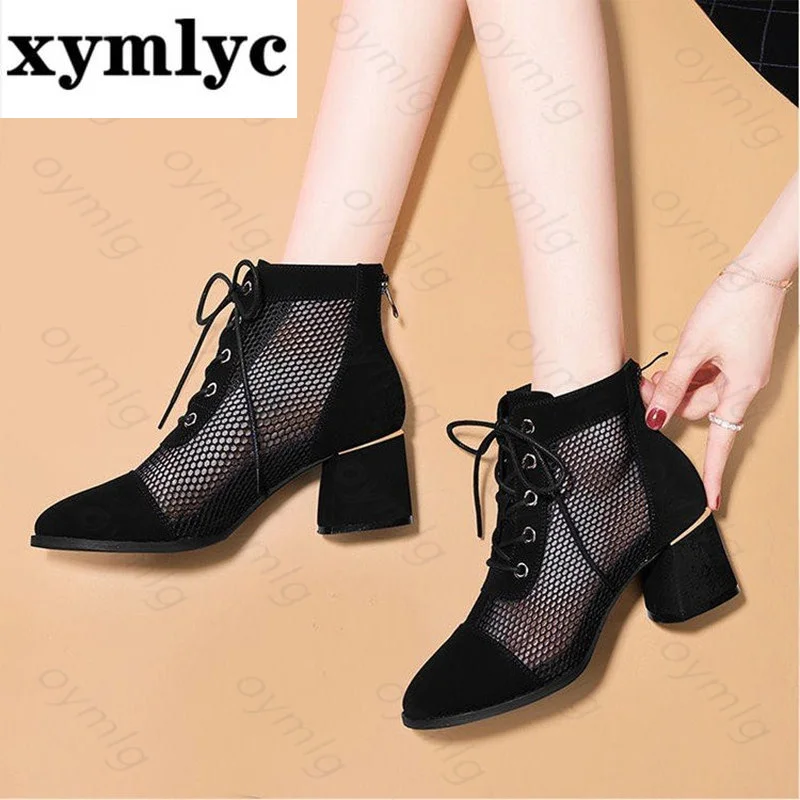 

Mesh Martin boots women's summer thin section breathable hollow boots short tube summer wild thick-heeled short boots high heels