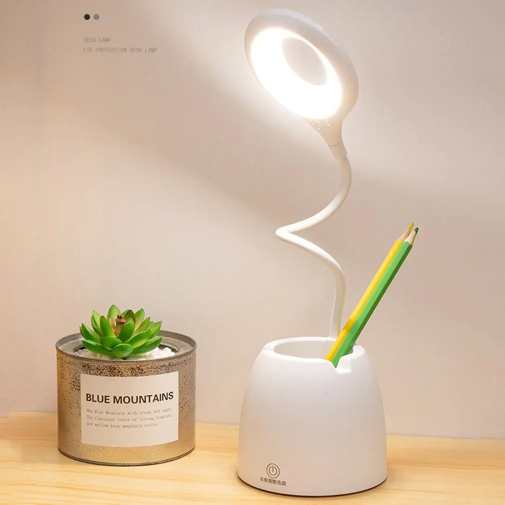 

LED Table Lamp Touch Dimming USB Desk Lamp Read Light Kids Pink Book Bedside Reading Lamp Pen Holder Eye Protect Home Decor