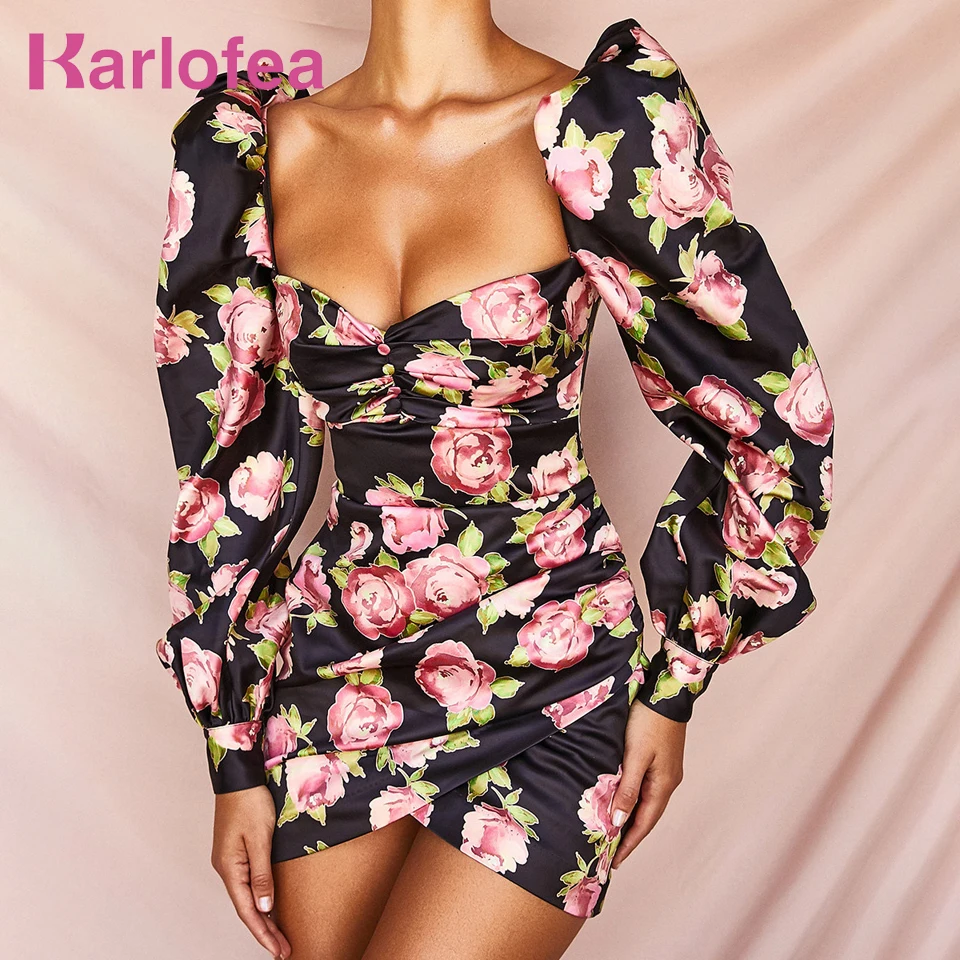Платье Karlofea женское атласное с запахом милое элегантное мини платье цветочным