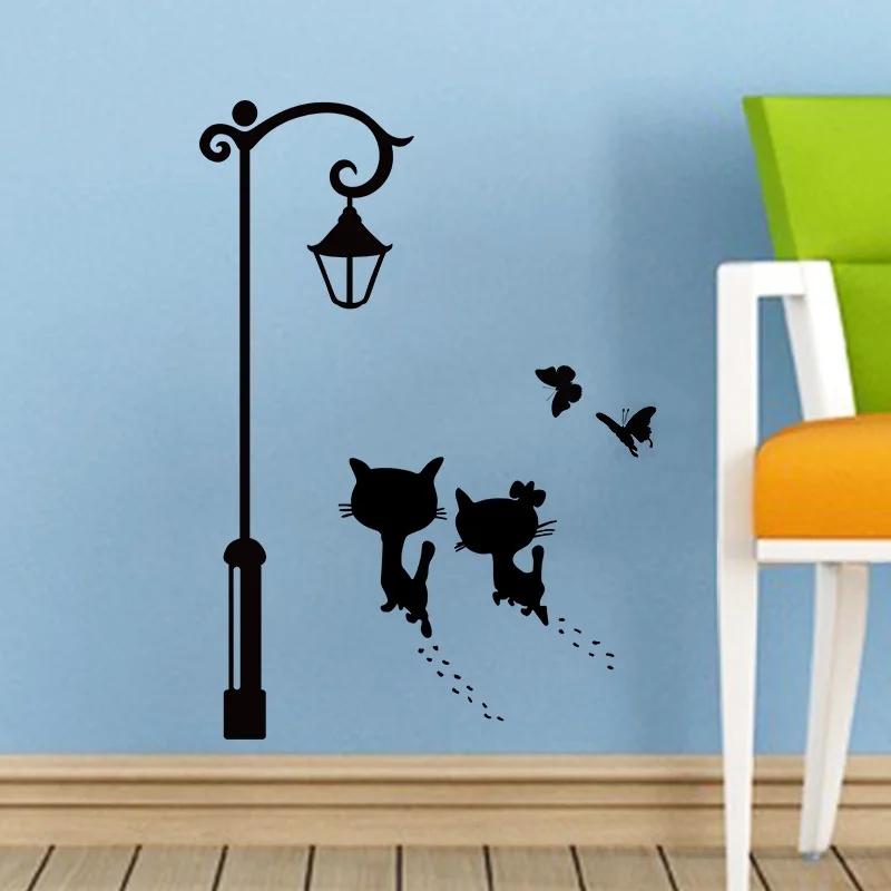 Новые наклейки на стену с изображением пара кошек уличсветильник рь Бабочка
