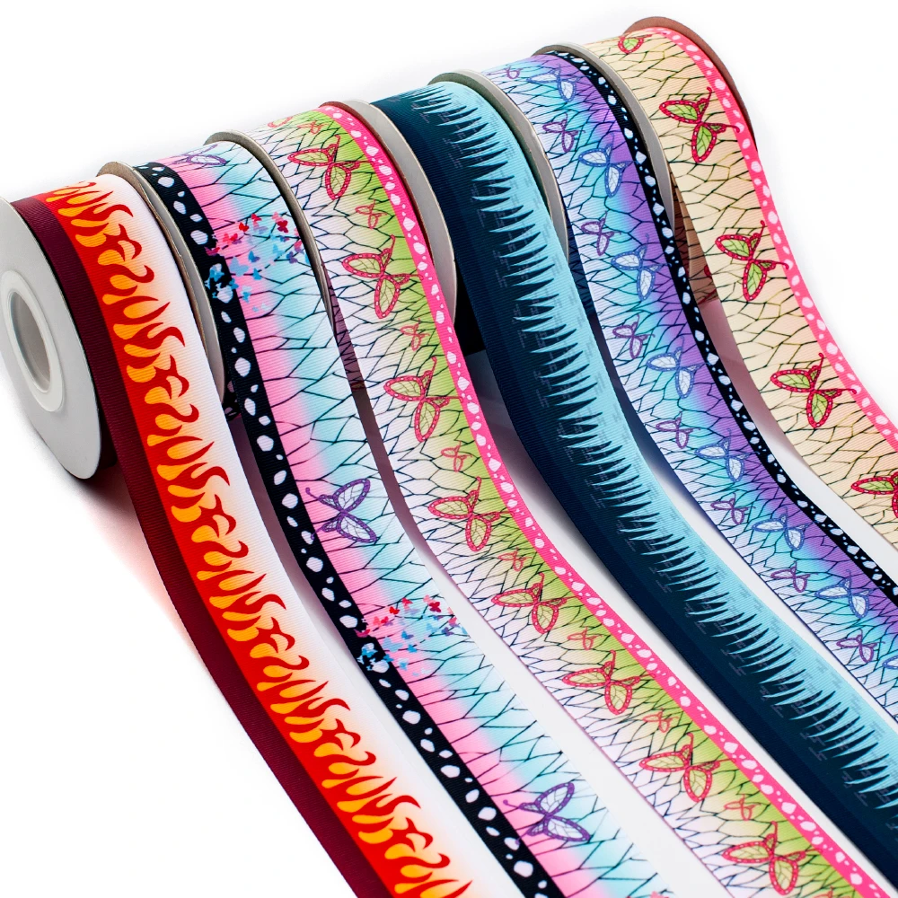 

New kimetsu no yaiba Japan Anime Cartoon Pattern Printed 5 Yards Grosgrain/Satin Ribbon for Hair Bows DIY Handmade Material