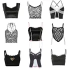 Мягкий Y2k кроп-топы E-с бретельками для девочек с глубоким v-образным вырезом с кружевной Майки Топы трубой, шикарный Летний жилет в рубчик с низким вырезом на спине 90s синий в уличном стиле