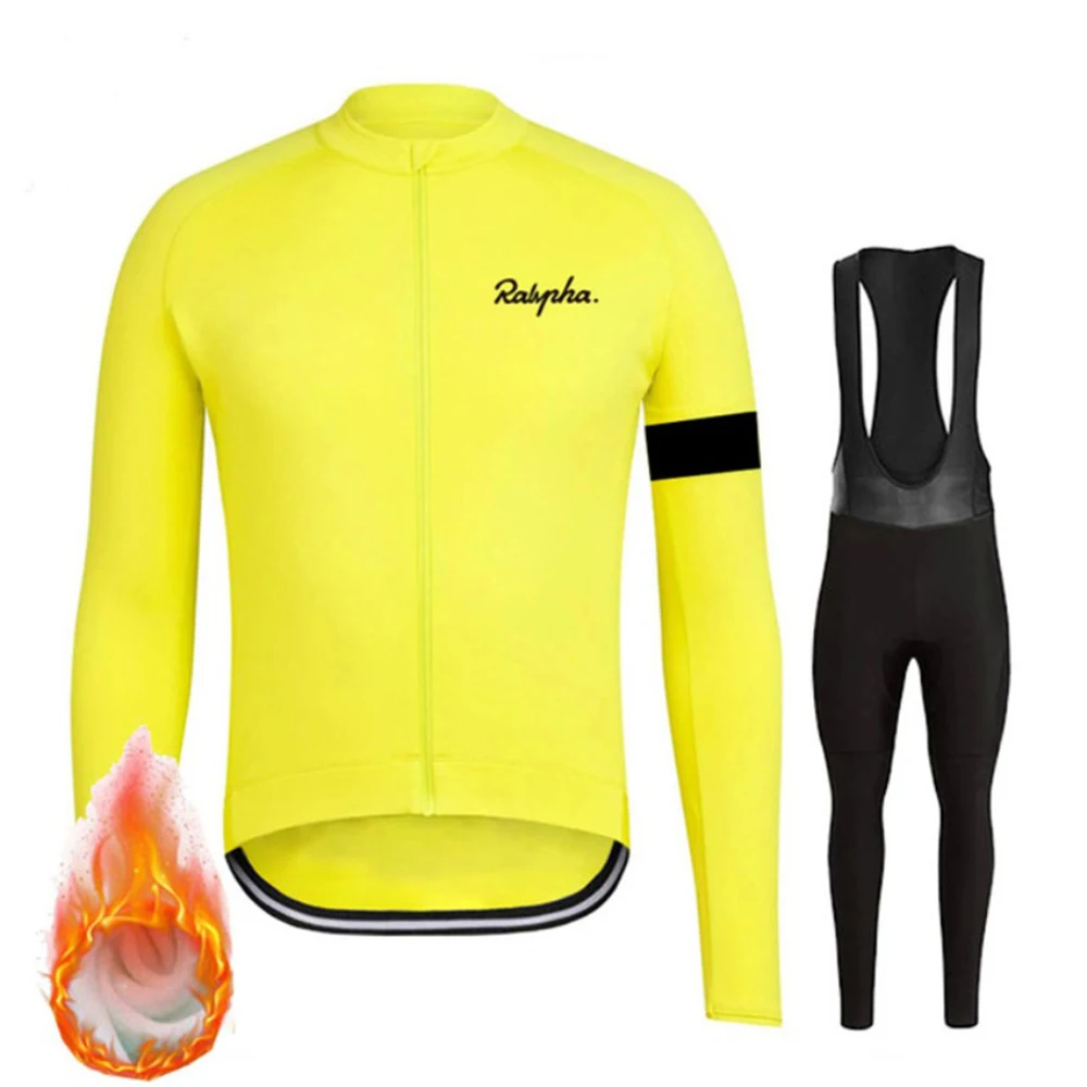

2020 Raudax Team Winter Thermal Fleece Mens Long Sleeve Cycling Jersey Set Maillot MTB Mountain CycleBike Clothing Set