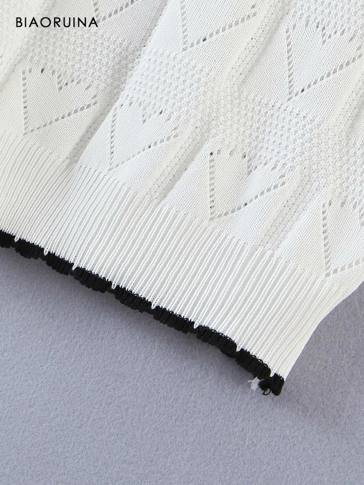 

BIAORUINA Women's Hollow Out Love Jacquard Casual Thin Knitted Pullover Round Neck Female Sweet Loose Sweater One Size