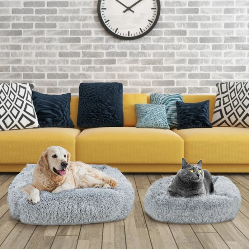 Мягкая кровать для питомца квадратная пушистая собак домик кошек теплая удобная