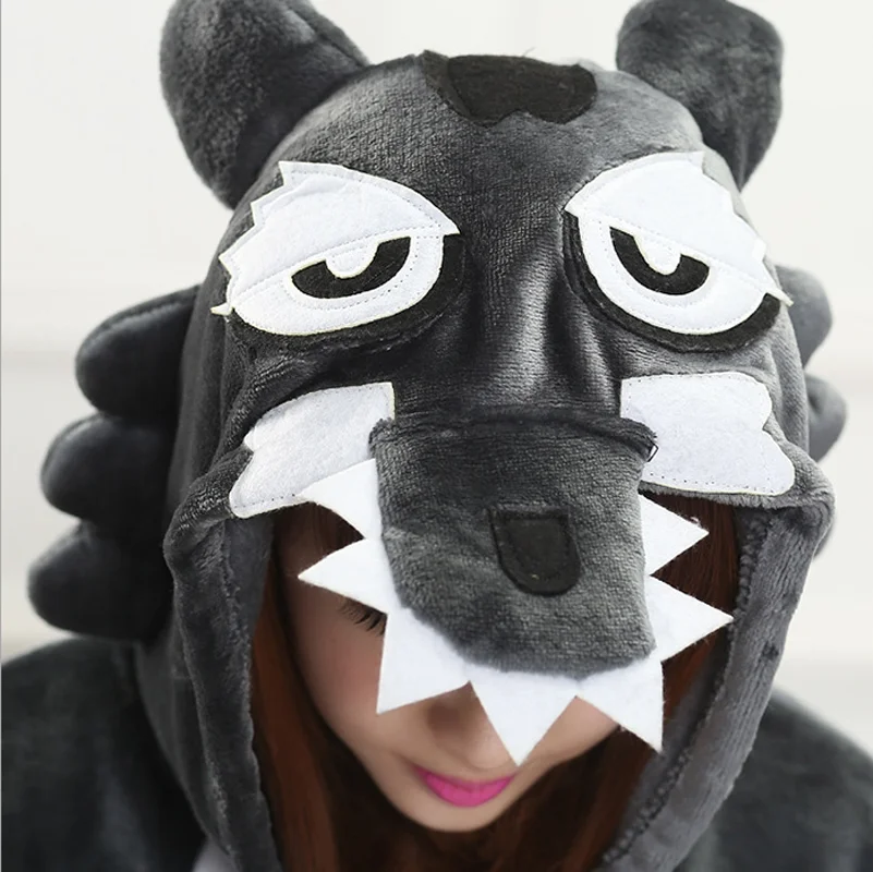 Wholesale Adult Animal Timber Wolf Pajamas For Women Unisex Cosplay Costume Winter Warm Funny Onesie Christmas Sleepwear