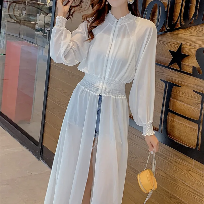 

Новинка 2021, Женский Тренч с воротником-стойкой и длинным рукавом в белой сетке, модный Тренч для весны и осени