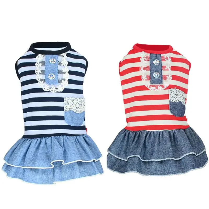

Summer Dress for Dog Pet Stripe Dress Tutu Denim Dress Small Medium Dog Chihuahua Wedding Skirt Pet Dog Jean Clothes Pet Outfits