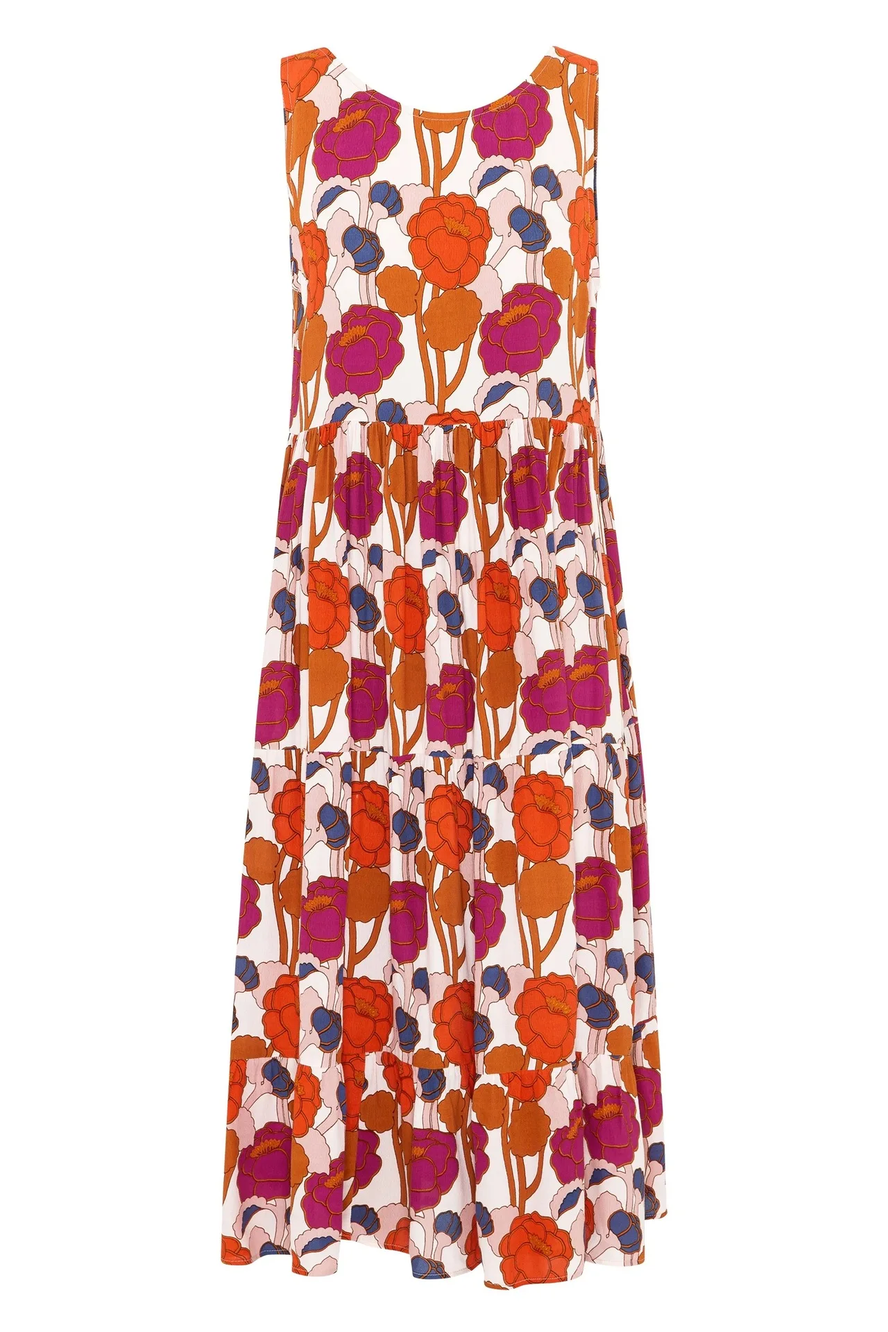 

Women's Sexy Sleeveless Beach Dress Casual Loose High Waist Skirt Round Collar Flower Printing Clothing Round neck print