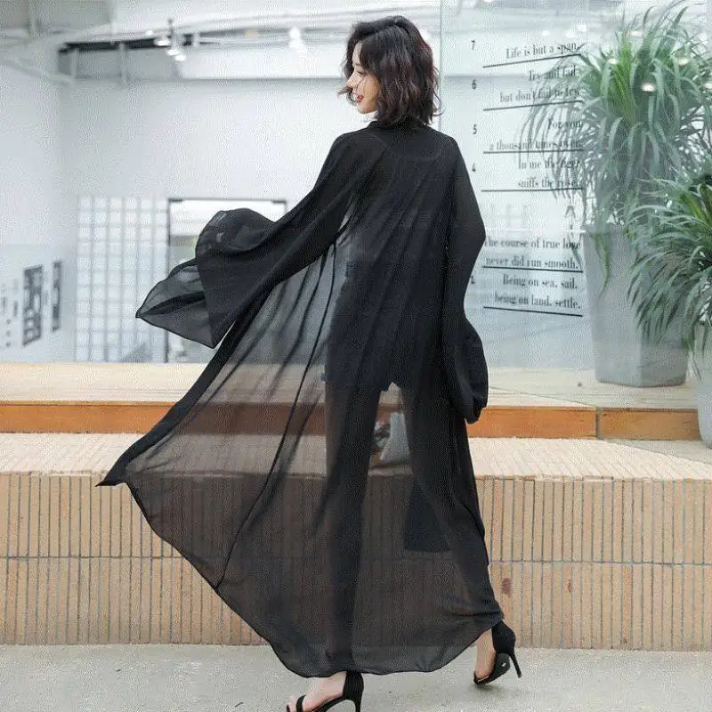 Длинное кимоно Geskeey однотонная Шифоновая туника в богемном стиле для пляжа лета |