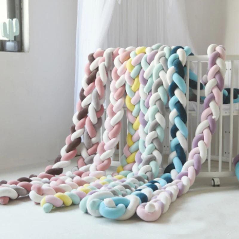 

200cm Baby Bed Four Ply Knot Handmade Long Knotted Braid Bumper Weaving Plush Baby Crib Infant Knot Pillow Room Protector Decor