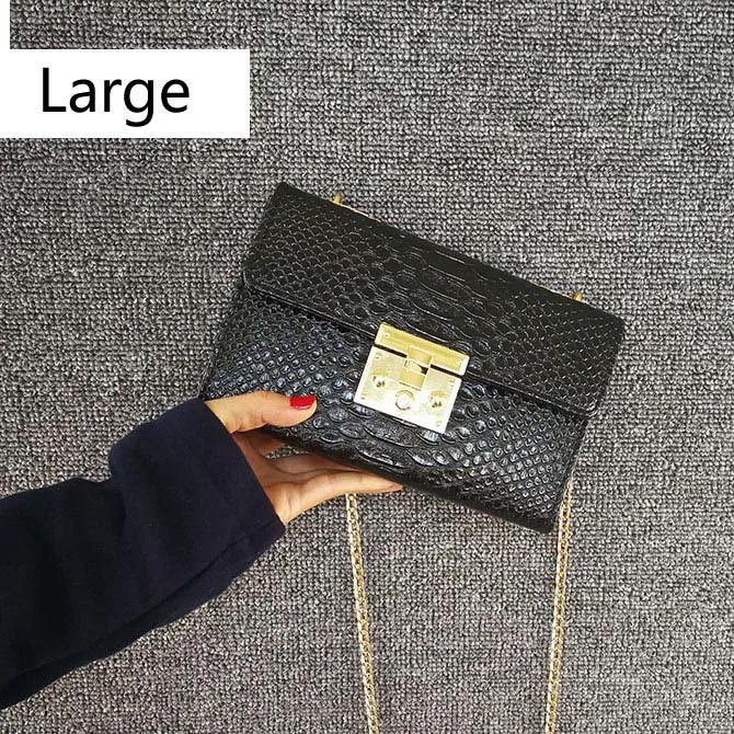 Black-Large Простая Маленькая женская сумка через плечо из крокодиловой кожи с цепочкой, сумка-мессенджер на плечо, сумочка, женские сумки - Цвет: Black-Large