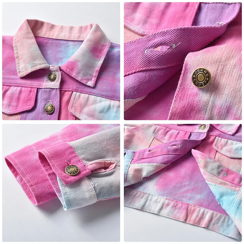 

HH Kids Denim jacket 2021 Spring Boys Fashion Tie Dye Coat Girls Top Jacket Clothes Children's Clothing Outerwear For Teens