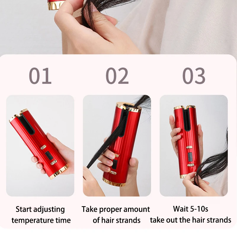 

Cordless Automatic Hair Curler USB Rechargeable Curling Iron Curls Waves LCD Display Ceramic Curly Rotating Curling Wave Styler