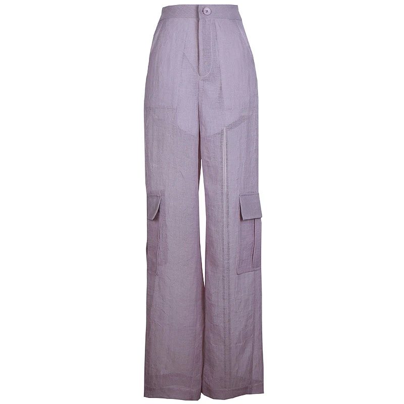 

[EAM] High Waist Purple Thin Perspective Long Wide Leg Trousers New Loose Fit Pants Women Fashion Spring Summer 2021 1DE1133