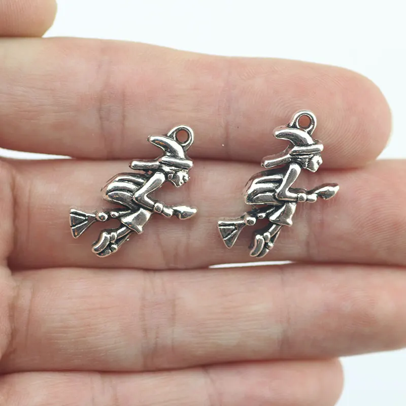 

10Pieces 15*25mm Antique Silver Color Alloy Witch Wicca Charms Necklace Earring Pendant Accessory Charms For DIY Jewelry Making