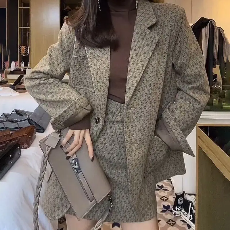 

Spring and Autumn New Style Temperament Celebrity High End Net Red Same Tweed Suit Coat Half Skirt Women's Small Fragrance Two P