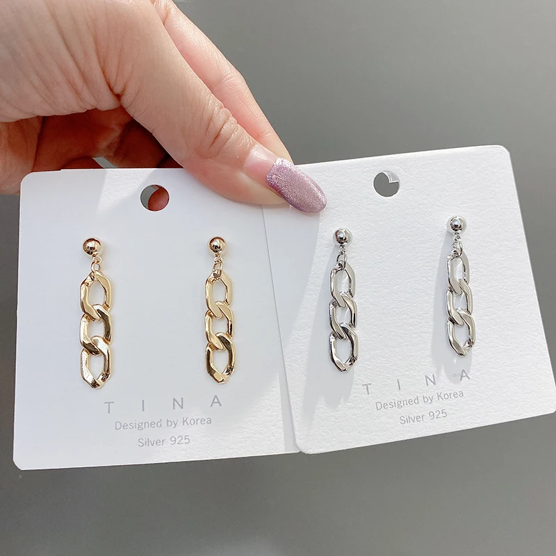 Хип хоп панк дутые длинные личности цепь из звеньев с контрфорсом серьги модный