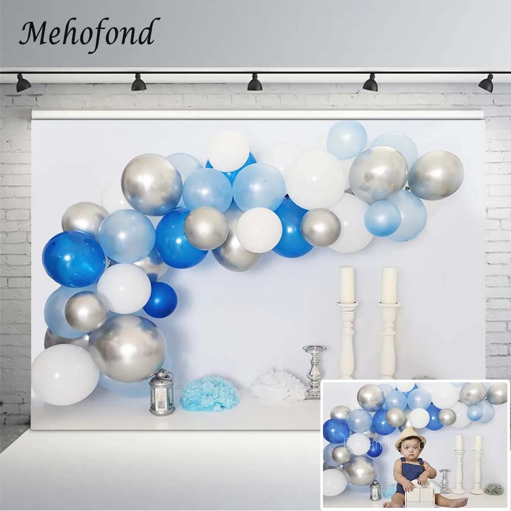 

Mehofond Background For Photography Blue White Balloons Boy Birthday Decor Candlestick Backdrop Photophone Photo Studio Props