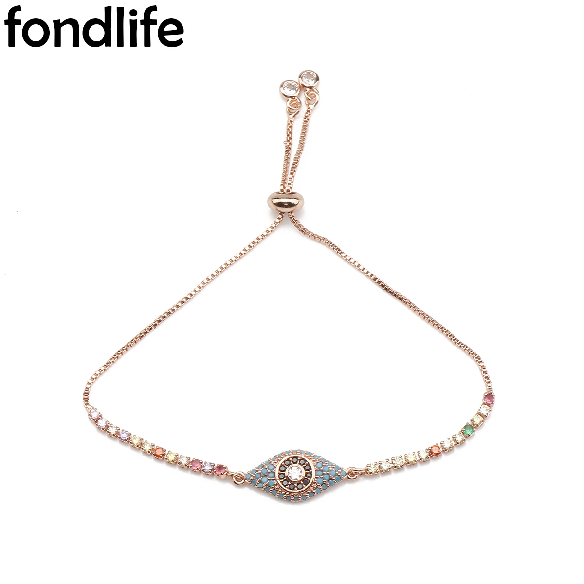 

AAA Exquisite Turkish Blue Evil Eye Bracelet Rose Gold CZ Boho Couple Gift Chain Jewelry 2021 Handwoven Adjustable Woman Present