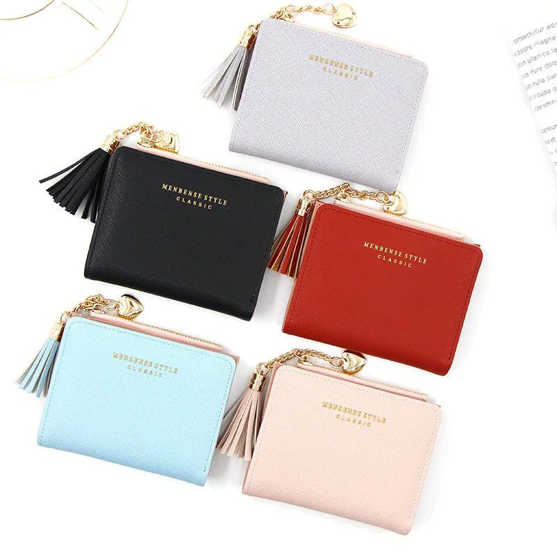 

Tassel Small Wallet Women Cute Purses Woman Fashion Short Pu Leather Brand Designer Wallet Ladies Cheap High Quality Wholesale