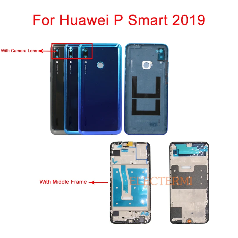 P Smart 2019 задняя крышка батарейного отсека корпус со средней рамкой для Huawei POT-LX3