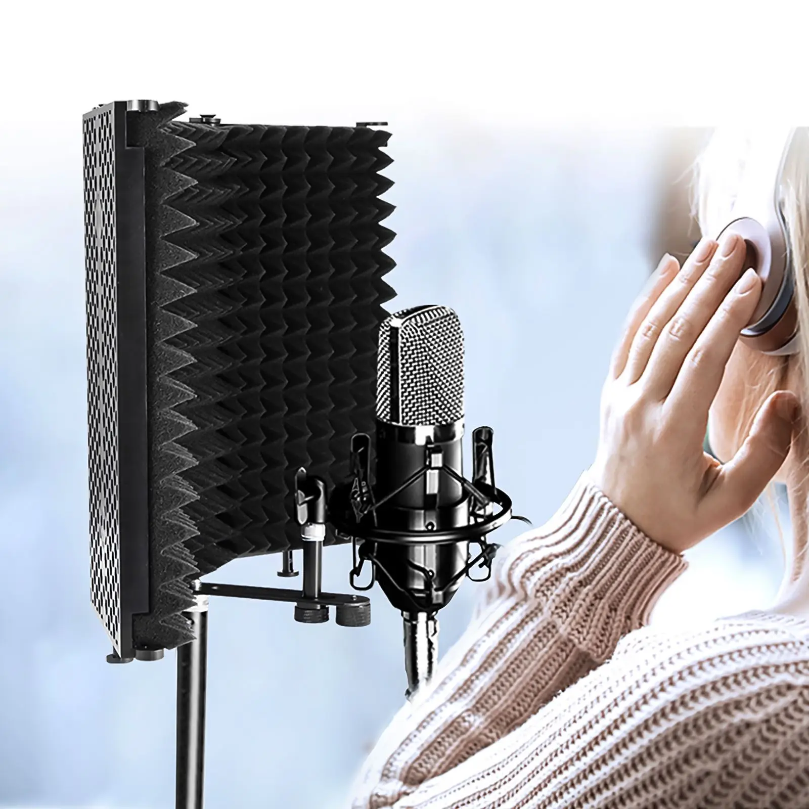 

Studio Microphone Isolation Shield Foldable High Density Absorbing Foam Condenser Microphone Accessory For Panel Sound Recording