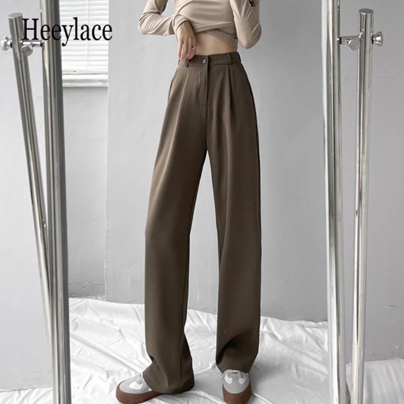 

Брюки женские прямые однотонные с высокой талией, на весну-осень