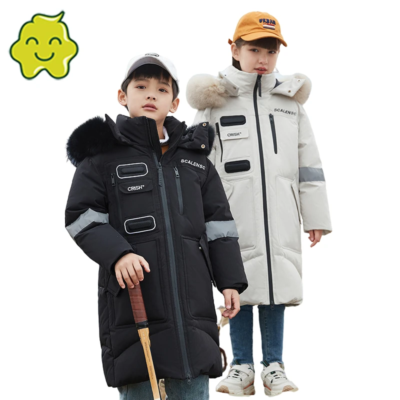 

2021 Girls Winter Coat Boy Hooded Real Raccoon Down Jacket For Girl 5-14 Years Thicken Russia Kids Teenage Outerwear Parkas Tops