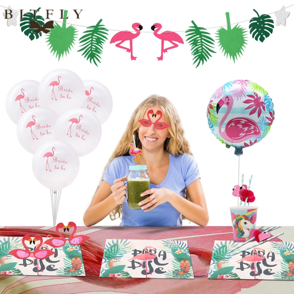 Яркий фламинго баннер бумажная солома очки скатерть декоративная