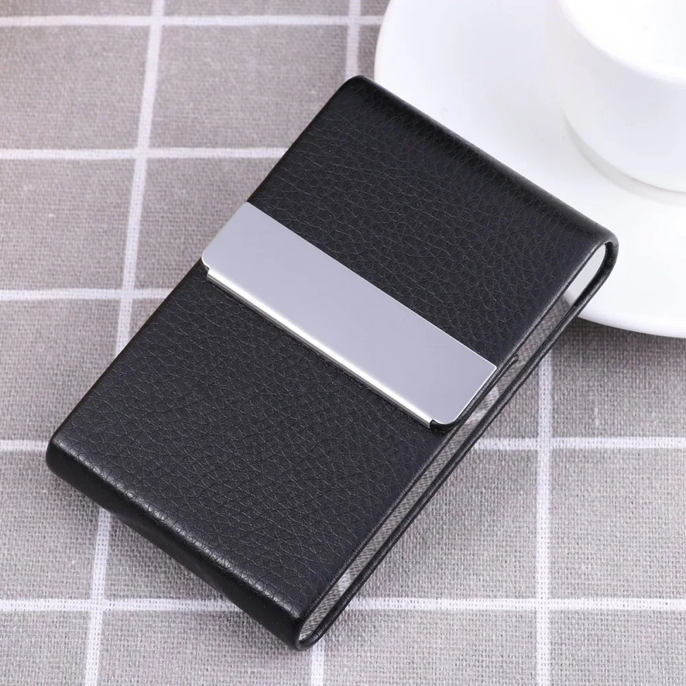 

Big Capacity Vertical Section Business Name Holder Credit Holder Fashion Unisex Visit Case Metal Wallet PU Leather Steel B