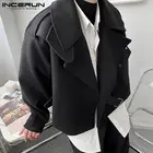 Новинка, мужские модные куртки в Корейском стиле, короткие куртки с отложным воротником, свободное однотонное пальто для отдыха, женские топы 2021