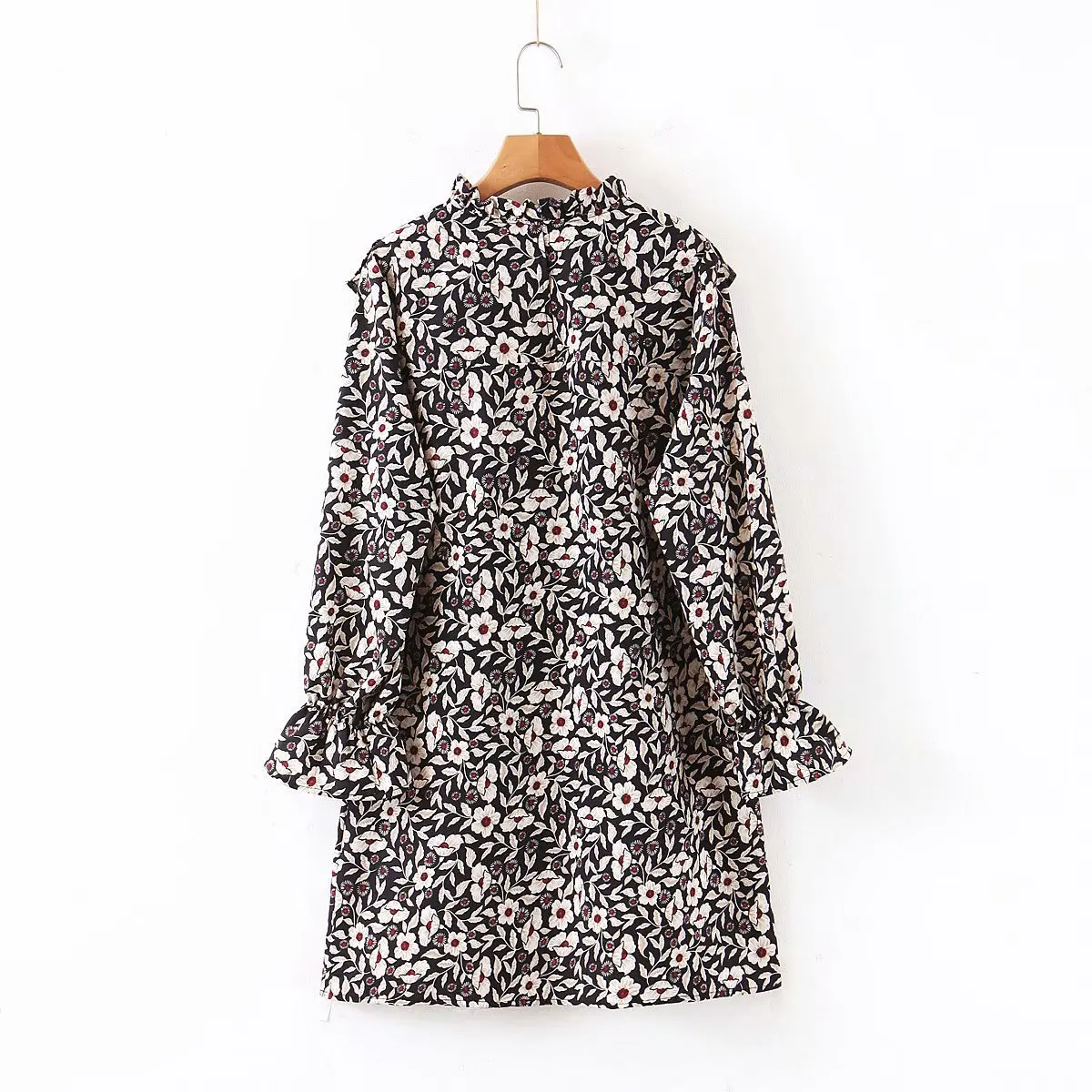 2020 женское новое платье с длинным рукавом и цветочным вырезом женские