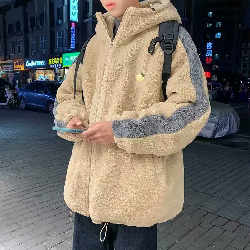 

2021 New Men's Winter Coats Woman's Lambs Wool Thickened Loose Warm Jacket Coat Man Streetwear Korean Clothing