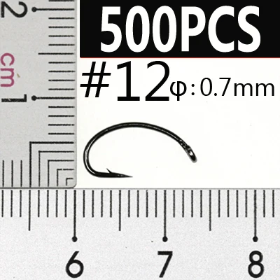 size 12 500pcs 500 шт., крюки для завязывания мушек с изогнутым хвостовиком, крючки для яиц, креветок, ягод, Emerger Mayfly, Nymph, связывание черного никеля, размер#8-#16 - Цвет: size 12 500pcs