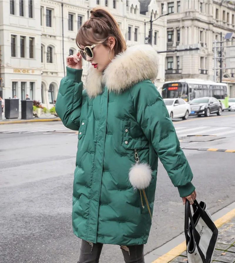 Осенне-зимняя женская парка пуховик Куртка 80% утиный пух толстовка с мехом енота