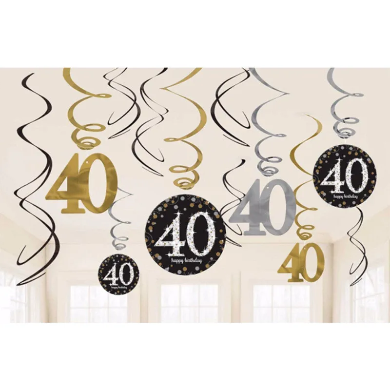 12 шт. в упаковке 18 Вт 30 Вт/40/50/60 лет Пластик спиральный орнамент латекса Happy Bityhday