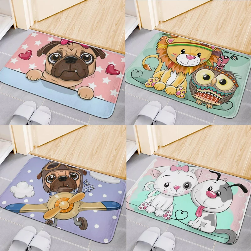 

Милый приветственный коврик, племенной напольный дверной коврик с принтом животных для прихожей, Декор, мультяшный кошка, собака, Лев, дверн...