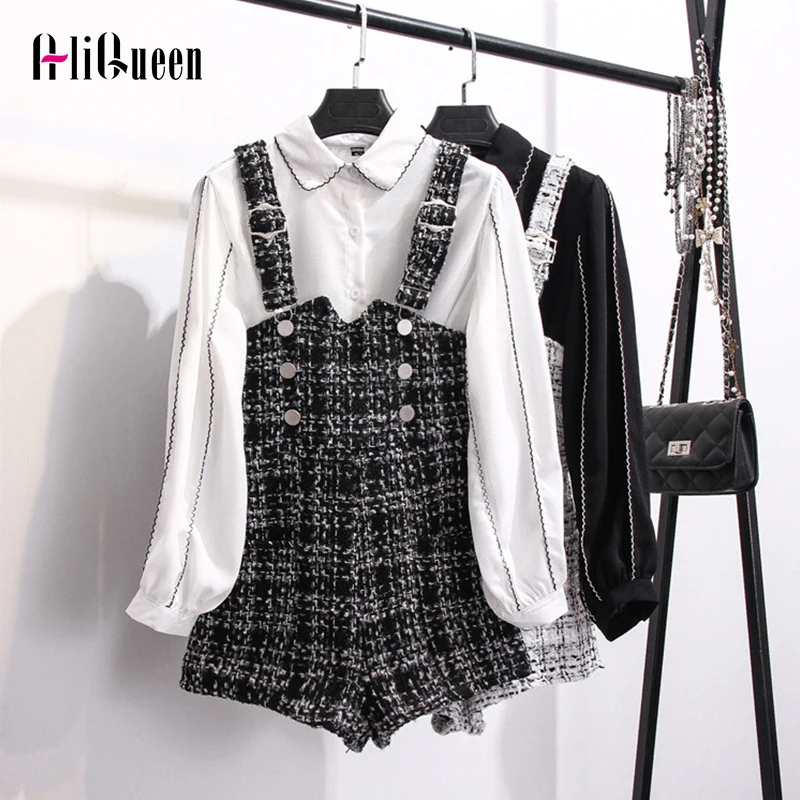 Осенние женские комплекты из 2 предметов рубашки с рукавами фонариками шорты