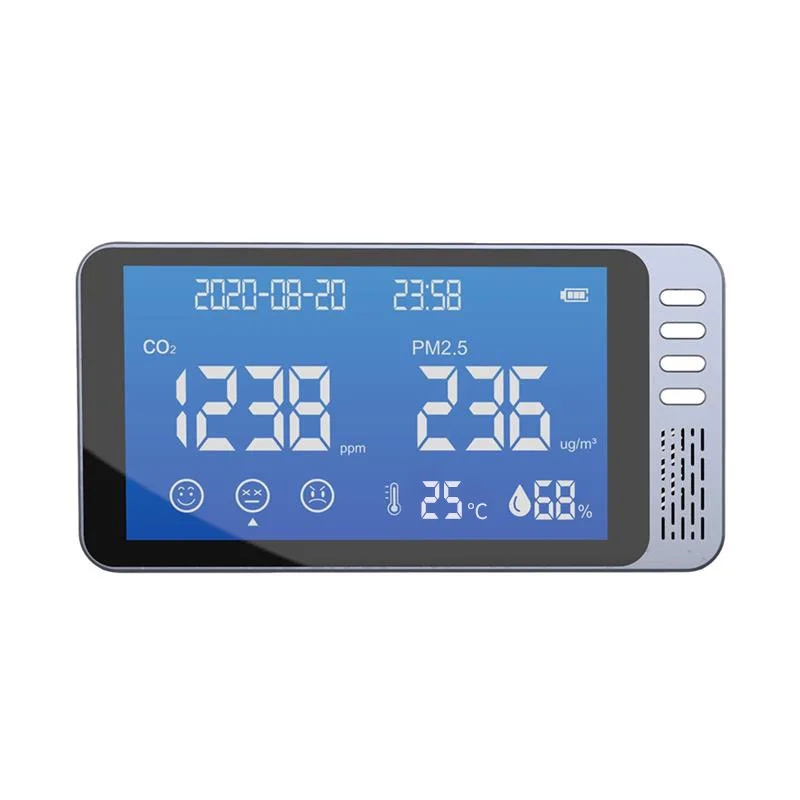 

Портативный Перезаряжаемый монитор качества воздуха, Многофункциональный измеритель CO2, детектор температуры и влажности с ЖК-дисплеем, мо...
