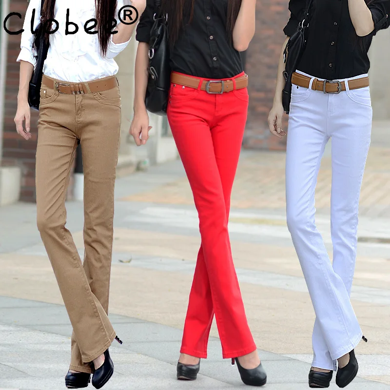 Размера плюс длинные штаны ярких цветов эластичные джинсы женские брюки тонкие