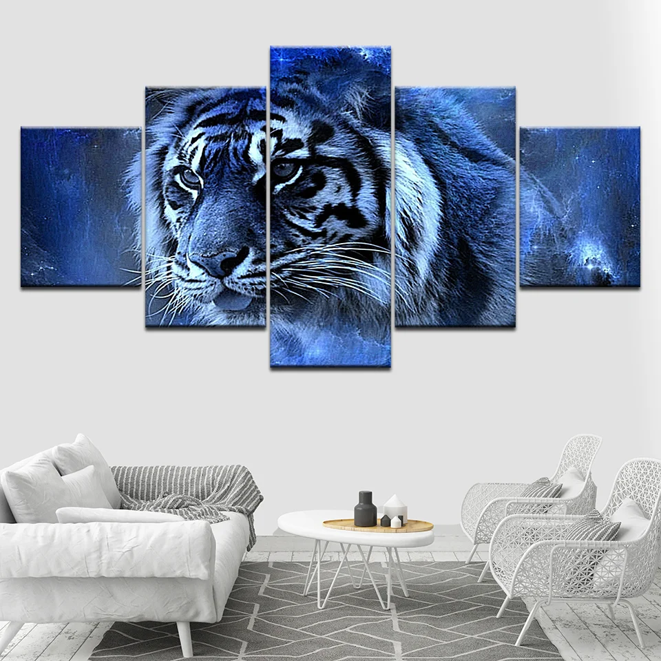 

Canvas Painting 5 Piece Calligraphy Tiger Canvas Painting Prints Wall Art Pictures Modern Poster Home Decor Framework Artwork