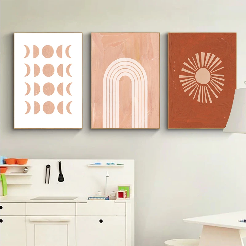 Настенные постеры Sun Moon для детской комнаты рисунок в стиле бохо радуга