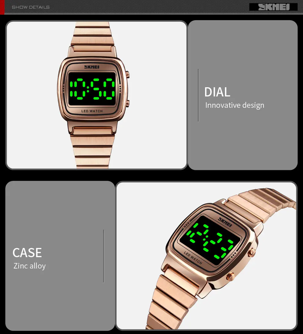 SKMEI Ultra Thin Luxury Women's Silver Stainless Steel Watches Women Fashion LED Digital Dress Business Wrist watch Reloj Mujer
