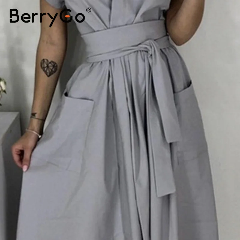 Женское Повседневное платье с поясом BerryGo офисное трапециевидной формы коротким