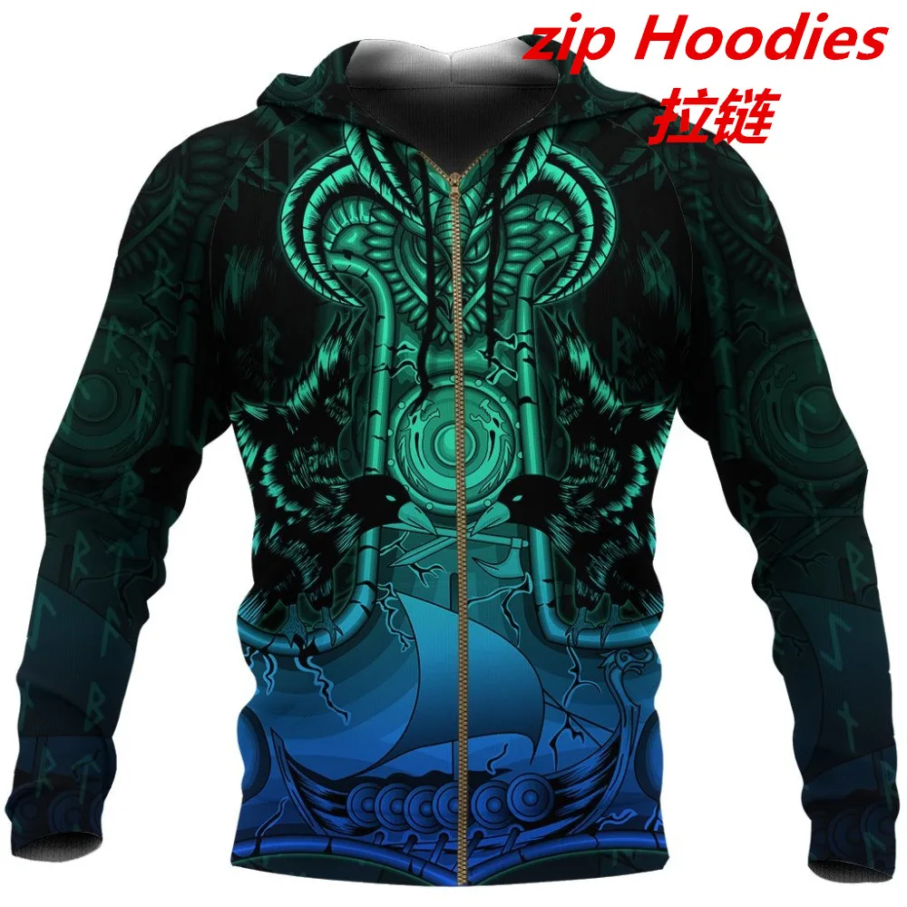 

2020 Viking Mjolnir Tattoo 3D Printed Mens hoodies Harajuku Streetwear Pullover Autumn Unisex Casual Zip Up Hoodie tops 4154